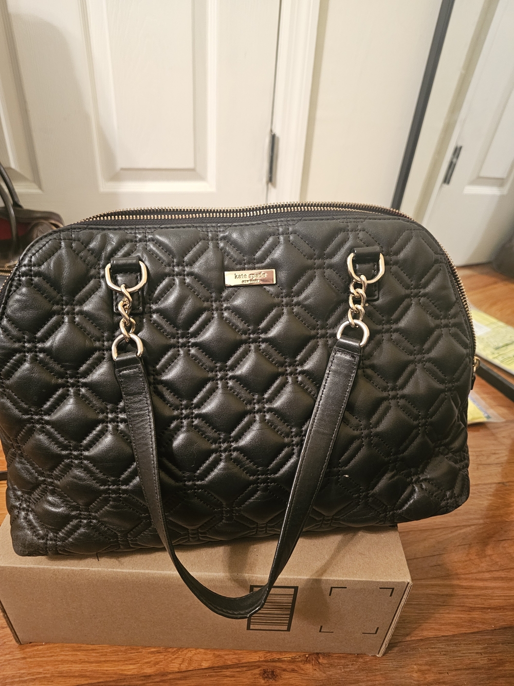 kate spade Black Quilted Dome Tote with Gold Hardware